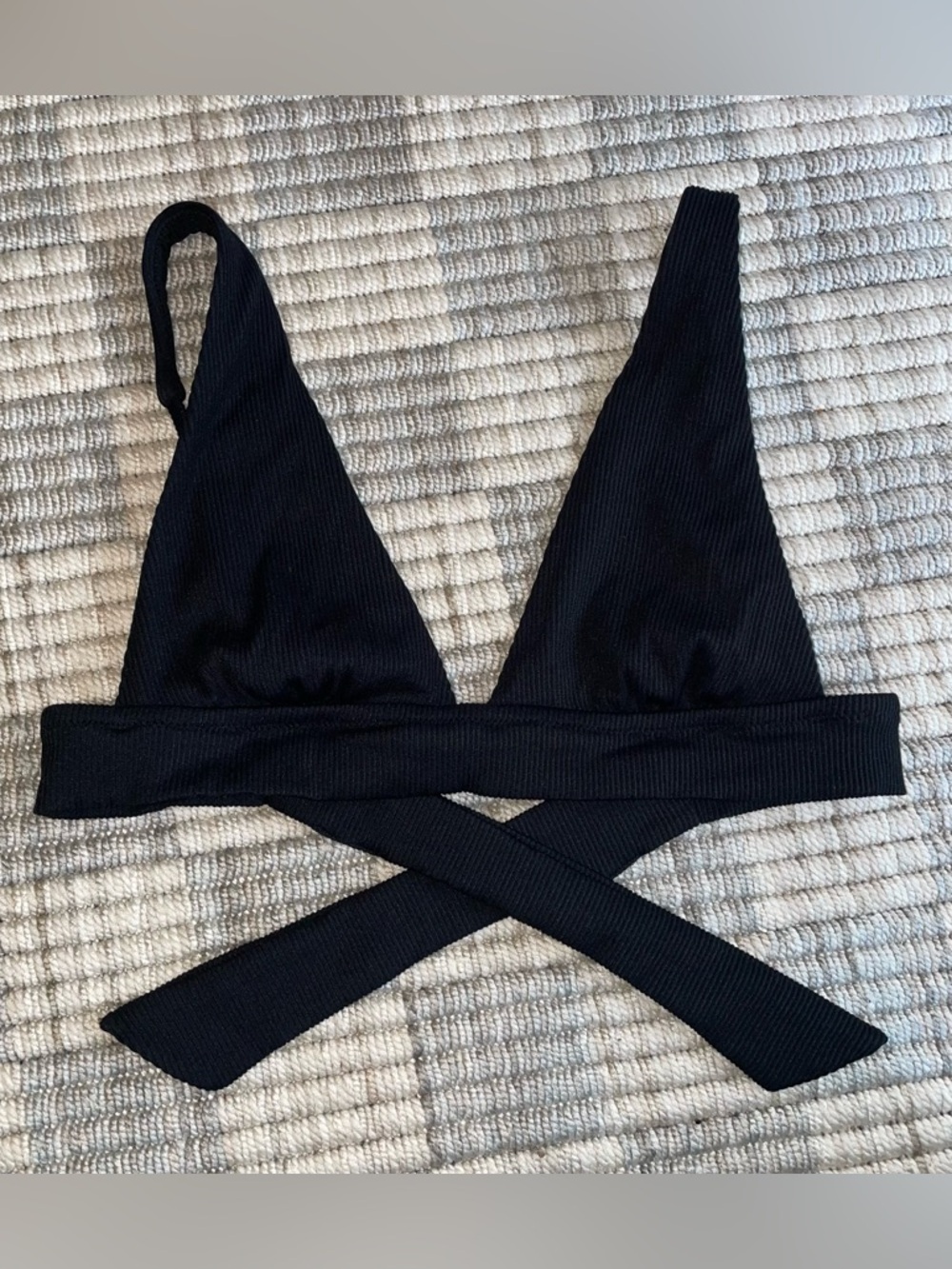 Black Ribbed Wrap Bikini Top